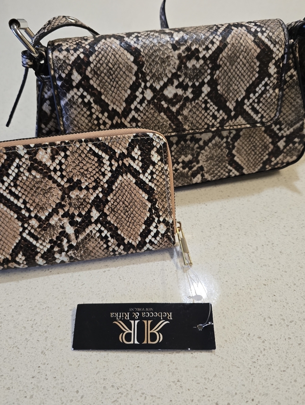 NWT Rebecca & Rifka Snake Print Satchel Bag + Wallet Set